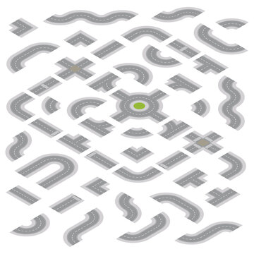 Isometric Light Grey Road Building Kit