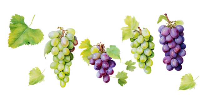 bunch of grapes.
watercolor grapes branch set  isolated.cut-out png.