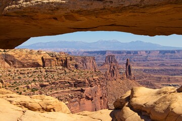 Canyonlands National Park offers breathtaking views of eroded canyons, rocky mesas and strange buttes in the area where the Green River and Colorado River meet in their canyons far below