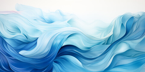 Futuristic blue water waves 3D special effect. Three-dimensional futuristic wavy teal flowing silk. Fairytale nature sea waves, sky background. Ocean seascape abstract, modern backdrop - obrazy, fototapety, plakaty