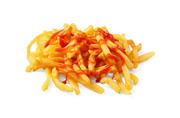 Tasty french fries with ketchup isolated on white