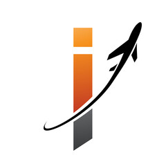 Orange and Black Lowercase Letter I Icon with an Airplane