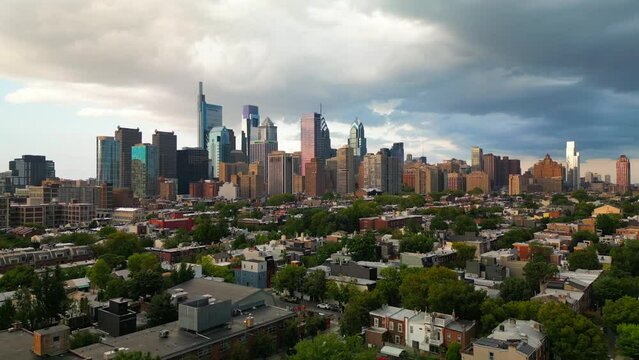 Aerial Sunset View of Downtown Philadelphia