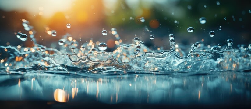 Water splashing against a wall and ground creating droplets in an explosive motion the impact of the water causing it to flutter in the air like an explosion A frozen shot captures the splas