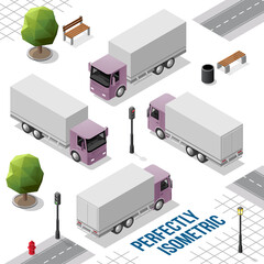 Purple Isometric Big Truck from the Front Back Right and Left Views