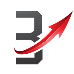 Red and Black Futuristic Letter B Icon with a Glossy Arrow