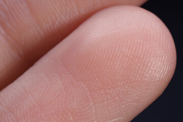 Macro view of finger with friction ridges
