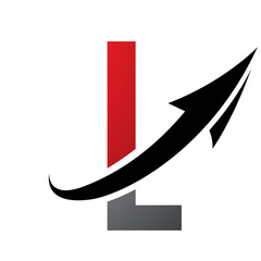 Red and Black Futuristic Letter L Icon with an Arrow