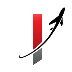 Red and Black Lowercase Letter L Icon with an Airplane