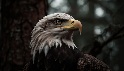 Obraz premium Majestic bird of prey perching on branch, looking at camera generated by AI