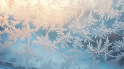 Fototapeta na wymiar The intricate patterns of frost on a windowpane, beautifully highlighted by the soft, early morning light.