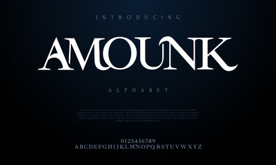 Amounk premium luxury elegant alphabet letters and numbers. Elegant wedding typography classic serif font decorative vintage retro. Creative vector illustration