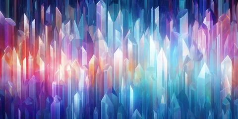 Poster Crystal Prism Mirage: An abstract representation featuring crystal prisms refracting light into a mesmerizing array of colors, creating a kaleidoscope of shapes and hues, radiating elegance and mystiq © AlexRillos