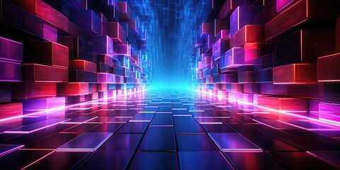 Glowing Techno Grid: An abstract image with a futuristic, neon-lit grid structure, radiating a sense of cutting-edge technology and electrifying energy, with vibrant neon colors and sleek metallics 