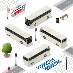 White Isometric Bus from the Front Back Right and Left