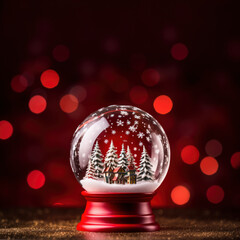 Winter snow globe on a red Christmas background