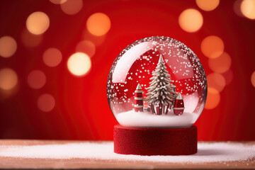Winter snow globe on a red Christmas background