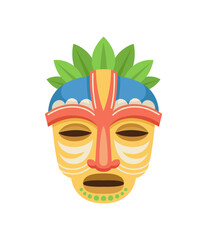 African mask concept. Traditional element of clothes for Africa. Tribal ethnicity and culture. Graphic element for website. Cartoon flat vector illustration isolated on white background