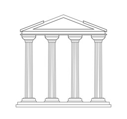 Ancient pediment line concept. Greek and old Rome architecture and marble columns. Building and construction. Template and layout. Linear flat vector illustration isolated on white background