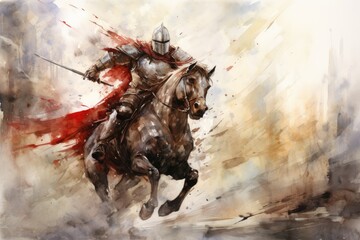 Dreamy watercolor painting of a knight, art, imagination.