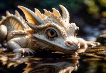 Fototapeta premium Cute crouching baby dragon created with Generative AI.