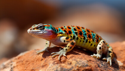 A cute gecko crawling, its spotted tail full of colors generated by AI