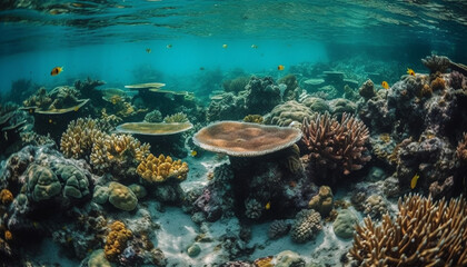 Fototapeta na wymiar Underwater reef fish in nature, swimming in tropical climate generated by AI