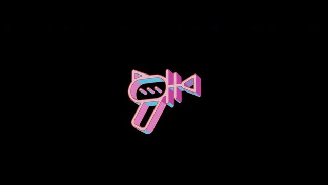 Bright raygun icon is jumping merrily. Retro style. Alpha channel black. Looped from frame 120 to 240, Alpha BW at the end