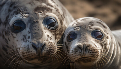 Cute mammal staring, nature portrait of playful animal friendship generated by AI