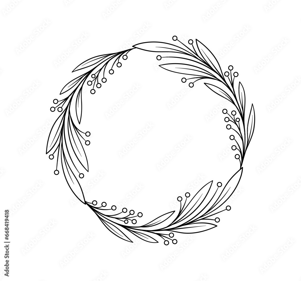 Poster botanical frame line concept. empty space for text. wreath with leaves. nature and botany, flora. te