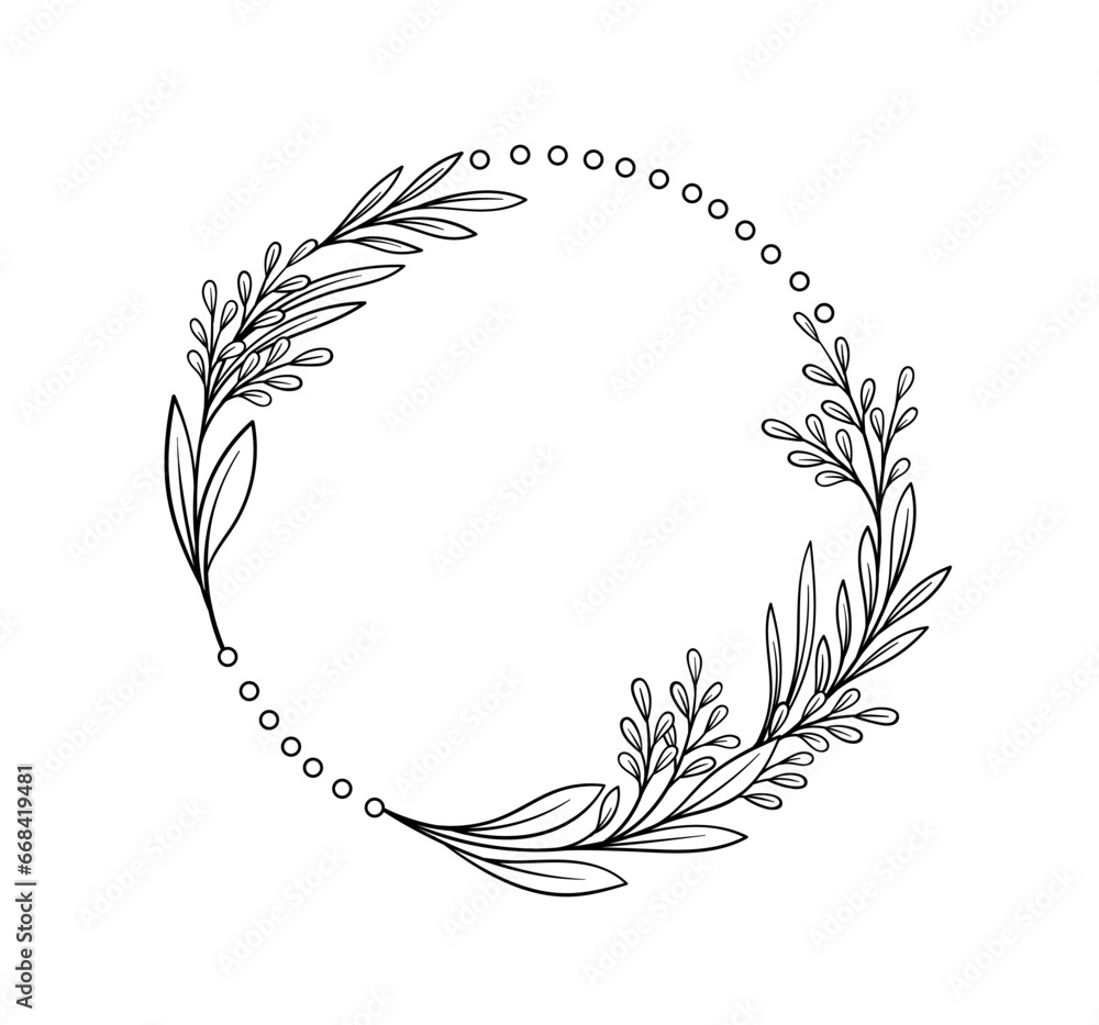 Poster botanical frame line concept. empty space for text. award and reward. wreath and leaves. sticker for