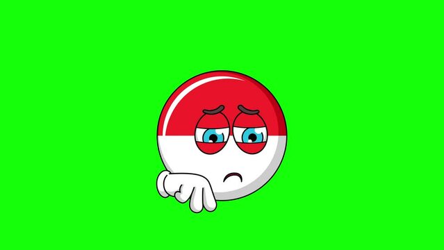 Sad flag of indonesia cartoon, mascot animation with green screen
