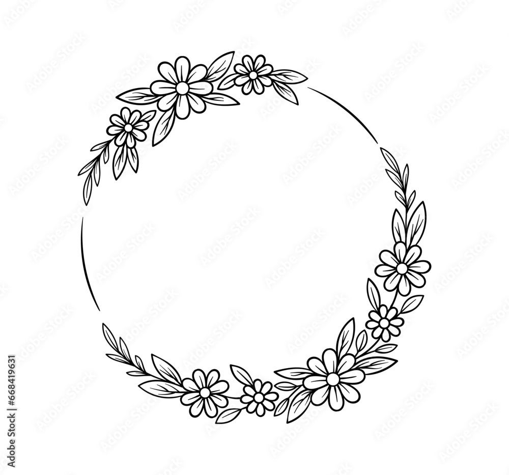 Poster botanical frame line concept. empty space for text and inscriptions. bloom and blossom spring plants