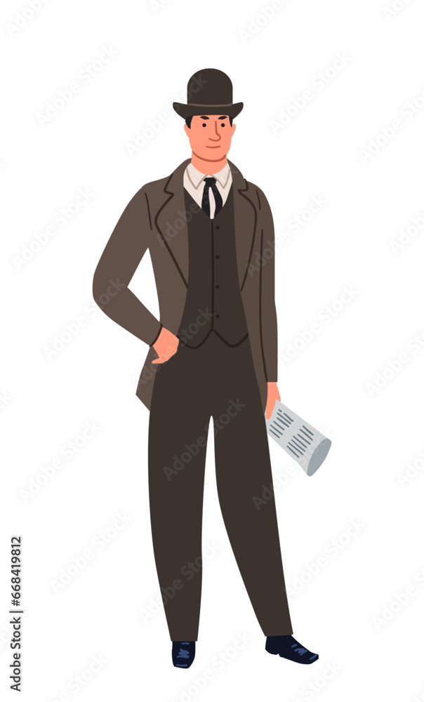 Wall mural british retro man concept. guy with newspaper. culture and history of great britain. sticker for soc