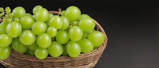 Basket of green grapes on plain black background from Generative AI