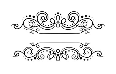 Calligraphic frame concept. Divider for ancient books in retro style. Aesthetics and elegance. Poster or banner for website. Linear flat vector illustration isolated on white background