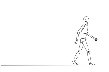 Single one line drawing smart robotic walking to canteen to break and lunch. Taking time for a while to hone ideas back into brilliant ideas. Success. Continuous line design graphic illustration