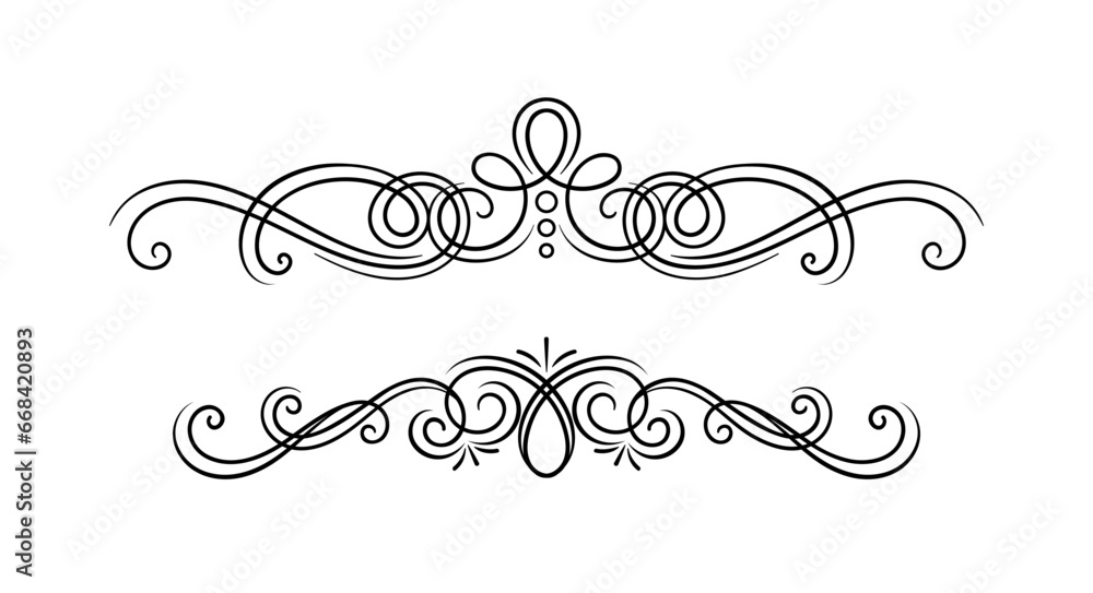 Wall mural calligraphic frame concept. divider for ancient books in retro style. creativity and art. graphic el
