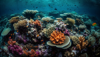 Naklejka na ściany i meble Colorful sea life thrives in the idyllic underwater landscape generated by AI
