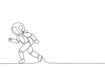 Single continuous line drawing astronaut doing light exercise. Running aims to maintain heart health. Astronaut with healthy life style. Good mental. Spaceman. One line design vector illustration
