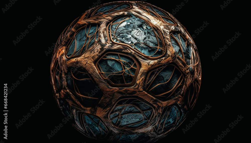 Poster shiny gemstone sphere on black background, , reflecting abstract patterns generated by ai