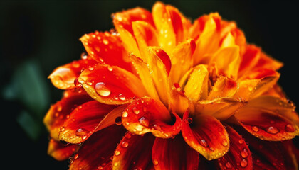 Vibrant yellow daisy, wet with raindrop, embodies beauty in nature generated by AI