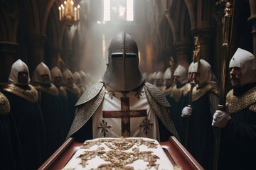 Solemn funeral of a revered Templar knight - obrazy, fototapety, plakaty
