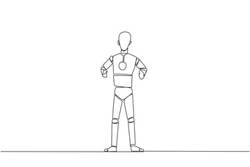 Single continuous line drawing smart robot standing straight. Survive inflation and pandemics. Looking to the future of business is full of hopes of success. Tech. One line design vector illustration