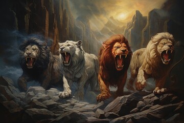 The vision of the four beasts in the book of Daniel. - obrazy, fototapety, plakaty