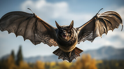 a photo of bat while flying made with generative AI - obrazy, fototapety, plakaty