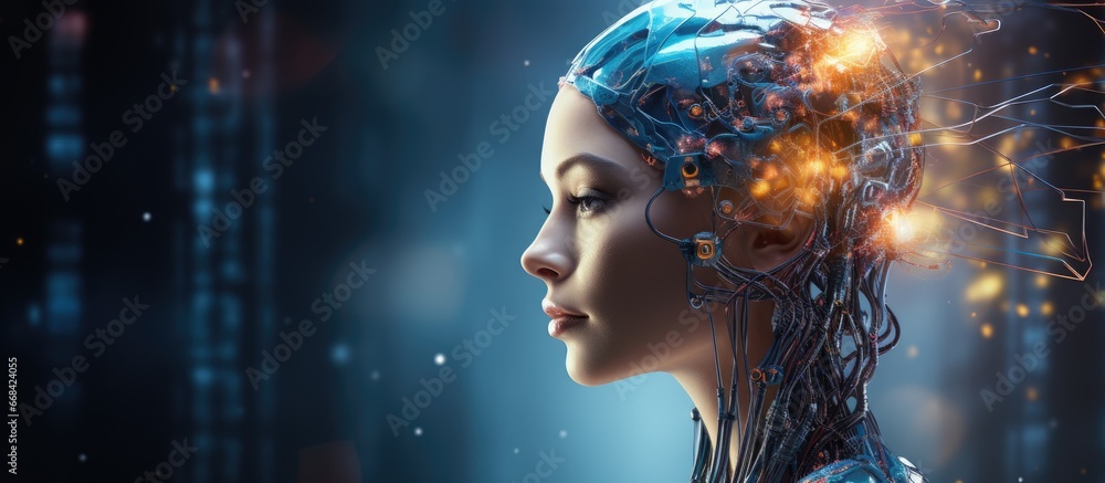 Poster concept of transferring knowledge from human head to artificial intelligence brain specifically in t