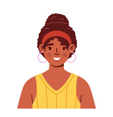 Diverse human portrait concept. Girl in yellow dress. Teen in casual clothes. Avatar of female user for social media. Template and layout. Cartoon flat vector illustration isolated on white background