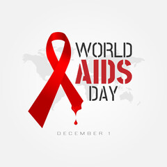 World Aids Day poster with red ribbon and blood drops