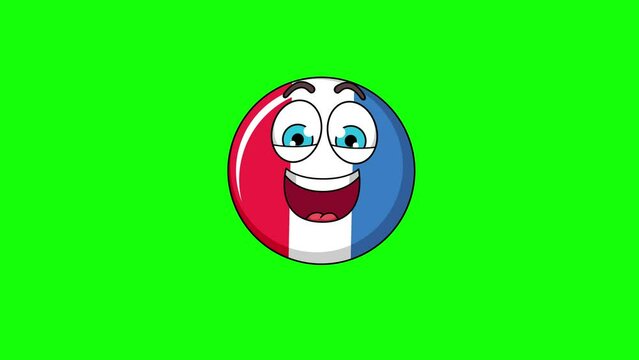 A laugh flag of france cartoon face on a green background, loop animation
